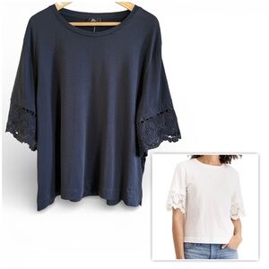 NWT J. Crew Navy Blue Crochet Trim Short Sleeve Top - XXL